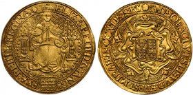Elizabeth I (1558-1603), fine gold Sovereign of Thirty Shillings, sixth issue (1583-1600), full facing robed figure of Queen seated on large throne, l...