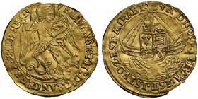 Very Rare First Issue Angel of Queen Elizabeth I

Elizabeth I (1558-1603), fine gold Angel of Ten Shillings, first to fourth issue (1559-78), St Mic...