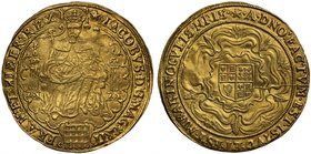Impressive Gold Rose Ryal of King James I

James I (1603-25), fine gold Rose Ryal of Thirty Shillings, second coinage (1604-19), King in robes seate...