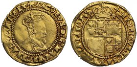 James I (1603-25), gold Crown, struck in 22 carat "Crown" gold, second coinage (1604-19), third crowned bust right within beaded circles and legend, i...