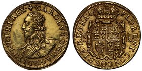 Extremely Rare Gold Pattern Unite by Abraham Van Der Dort for King Charles I

Charles I (1625-49), Pattern gold Unite of Twenty Shillings, cast by A...