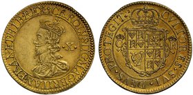 Rare and Pleasing Milled Gold Half Unite of King Charles I by Nicholas Briot

Charles I (1625-49), gold Double Crown or Half-Unite of Ten Shillings,...