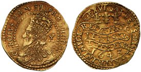 Very Rare Gold Oxford Mint Half Unite of King Charles I

Charles I (1625-49), gold Half-Unite or Double-Crown of Ten Shillings, dated 1643, Oxford M...