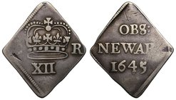 Charles I (1625-49), silver Newark siege Shilling of Twelve Pence, dated 1645, Royal crown, C to left, R to right, denomination XII below in Roman num...