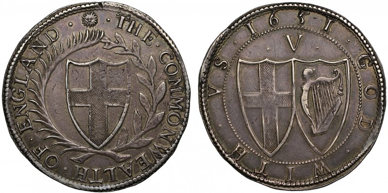 Very Rare and Broadly Struck Commonwealth Silver Crown of the Second Date of Den...