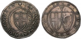 Commonwealth (1649-60), silver Crown, 1656, second 6 of date struck over 4, thin date figures, English shield within laurel and palm branch, legends i...