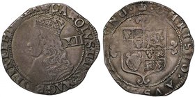 Charles II (1660-85), silver Shilling, third hammered issue (1661-62), crowned bust left, value XII in field behind, larger legend and toothed borders...