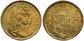 William and Mary (1688-94), gold Five Guineas, 1693, conjoined busts right, legend surrounding, GVLIELMVS. ET. MARIA. DEI. GRATIA, second L of legend ...