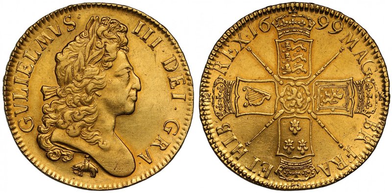 The Rarest William III Gold Five Guinea of 1699 With the Elephant and Castle Pro...
