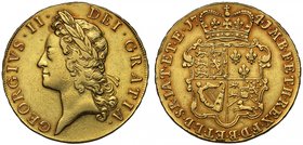 George II (1727-60), gold Five Guineas, 1741, the 4 struck over a 3 in date, young laureate head left, GEORGIVS.II. DEI.GRATIA., rev. crowned quartere...