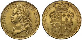 Struck from “Lima” Gold Treasure, the 1746 Gold Five Guineas

George II (1727-60), gold Five Guineas, 1746, LIMA. below older laureate head left, GE...
