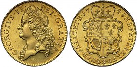 George II (1727-60), gold Five Guineas, 1748, older laureate head left, legend and toothed border surrounding, GEORGIVS.II. DEI.GRATIA, rev. crowned q...