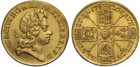 George I (1714-27), gold Two Guineas, 1726, laureate head right, legend and toothed border surrounding, GEORGIVS. D.G. M.B.FE. ET. HIB. REX. F.D., rev...