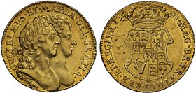 Struck From Royal African Company of England Gold, the 1691 Guinea

William and Mary (1688-94), gold Guinea, 1691, elephant and castle below conjoin...