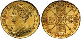Anne (1702-14), gold Guinea, 1713, Post-Union, third draped bust left, legend surrounding, ANNA.DEI. GRATIA, no stop at end of legend, toothed border ...