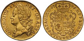 George II (1727-60), gold Guinea, 1745, intermediate laureate head left, legend and toothed border surrounding, GEORGIUS. II. DEI. GRATIA., rev. crown...