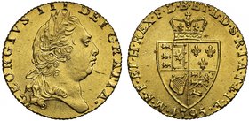 George III (1760-1820), gold Guinea, 1795, fifth laureate head right, GEORGIVS .III. DEI.GRATIA, rev. spade shaped crowned quartered shield of arms, d...