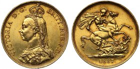 g Victoria (1837-1901), gold Two Pounds, 1887, Jubilee type crowned bust left, J.E.B. initials on truncation, legend surrounding, VICTORIA D: G: BRITT...
