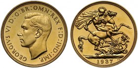 g George VI (1936-52), gold Proof Two Pounds, 1937, bare head left, initials HP below neck for Humphrey Paget, GEORGIVS VI D:G: BR: OMN: REX F: D: IND...