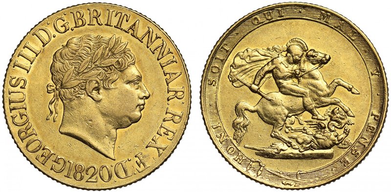 g George III (1760-1820), gold Sovereign, 1820, second laureate head right with ...