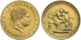 g George III (1760-1820), gold Sovereign, 1820, second laureate head right with more wiry hair, date below with open 2, legend commences lower left GE...