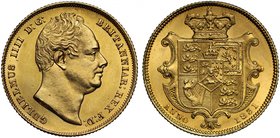 g William IV (1830-37), gold Sovereign, 1831, first bare head right, nose points to second N in legend with rounded ear, W.W. incuse on truncation, le...