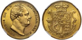 g William IV (1830-37), gold Sovereign, 1832, second bare head right, nose points to second I in legend with flat top ear, W.W. incuse on truncation, ...