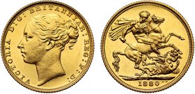 g Extremely Rare Gold Proof Sovereign With St George Reverse Dated 1880, Ex Bentley Collection

Victoria (1837-1901), gold Proof Sovereign, 1880, yo...