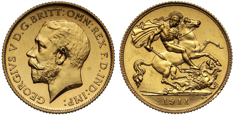 g George V (1910-36), gold Proof Half-Sovereign, 1911, bare head left, with rais...