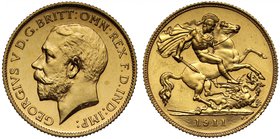 g George V (1910-36), gold Proof Half-Sovereign, 1911, bare head left, with raised BM for Bertram Mackennal on truncation, legend and toothed border s...