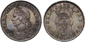 Oliver Cromwell (d.1658), silver Crown, 1658, 8 in date struck over 7, laureate and draped bust left, raised die flaw at mid-stage, legend and toothed...