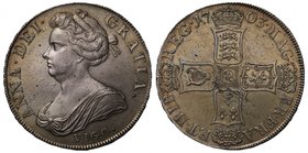 Anne (1702-14), silver Pre-Union Crown, 1703, VIGO. below draped bust left, legend and toothed border surrounding, ANNA.DEI. GRATIA., rev. Pre-Union c...