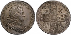 George I (1714-27), silver Crown, 1720, with 20 struck over 18 in date, laureate and draped bust right, legend and toothed border surrounding, GEORGIV...