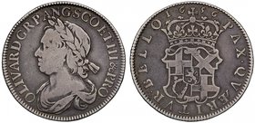 Very Rare 1656 Dated Silver Halfcrown of Oliver Cromwell

Oliver Cromwell (d.1658), silver Halfcrown, 1656, laureate and draped bust left, legend an...