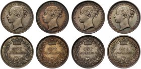 Victoria (1837-1901), silver Shillings (4), 1868 die number 36, 1871 die number 34, 1872 die number 106, 1874 die number 27, third young head left, pl...