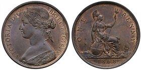Victoria (1837-1901), bronze Penny, 1868, laureate "bun style" bust left, legend and toothed border surrounding, VICTORIA D: G: BRITT: REG: F: D:, rev...