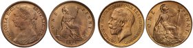 † Victoria (1837-1901), bronze Penny, 1874 H, Heaton Mint, laureate "bun" type bust left, 17 leaves and 6 berries in wreath, legend and toothed border...