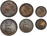 Victoria (1837-1901), Specimen strike bronze Penny, Halfpenny, Farthing with normal 6, all dated 1876 with H below, Heaton Mint, laureate “bun” type b...