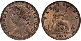 † Very Rare Heaton Mint Victoria Proof Farthing of 1874

† Victoria (1837-1901), bronze Proof Farthing, 1874 H, Heaton Mint, "bun" type laureate and...