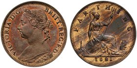 † Very Rare Heaton Mint Victoria Proof Farthing of 1881

† Victoria (1837-1901), bronze Proof Farthing, 1881, "bun" type laureate and draped bust le...