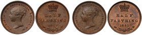 † Victoria (1837-1901), copper Half-Farthings (2), 1844, with E struck over an N in REGINA, 1851, the 5 struck over a high 5 or 0, young head left, le...