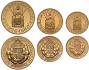 g Elizabeth II (1952 -), gold three-coin proof Set, 1989, gold Two Pounds, Sovereign, Half-Sovereign, for the 500th Anniversary of the Sovereign, desi...