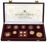g Elizabeth II (1952 -), gold thirteen-coin proof Set, 2002, struck for the Golden Jubilee of the Reign, the current denominations all struck in 22 ca...