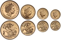 g Elizabeth II (1952 -), gold four-coin proof Set, 2003, Five-Pounds, Two-Pounds, Sovereign, Half-Sovereign, crowned head right, IRB initials below fo...