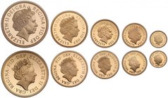 g Elizabeth II (1952 -), gold five-coin proof Sets of fourth and fifth portraits, Five-Pounds, Two-Pounds, Sovereign, Half-Sovereign, Quarter-Sovereig...