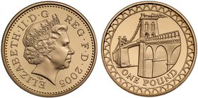 g Elizabeth II (1952 -), gold proof One Pound Coin, 2005, struck in 22 carat gold, crowned bust right, IRB below for designer Ian Rank Broadley, legen...