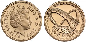 g Elizabeth II (1952 -), gold proof One Pound Coin, 2007, struck in 22 carat gold, crowned bust right, IRB below for designer Ian Rank Broadley, legen...