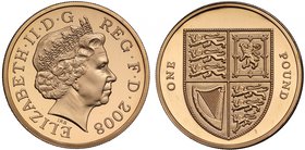 g Elizabeth II (1952 -), gold proof One Pound Coin, 2008, struck in 22 carat gold, crowned bust right, IRB below for designer Ian Rank Broadley, legen...