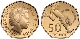 g Elizabeth II (1952 -), gold proof Fifty-Pence, 2004, struck in 22 carat gold for the 50th Anniversary of the four minute mile, crowned bust right, I...