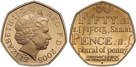 g Elizabeth II (1952 -), gold proof Fifty-Pence, 2005, struck in 22 carat gold for the 250th Anniversary of publication of Samuel Johnson's Dictionary...